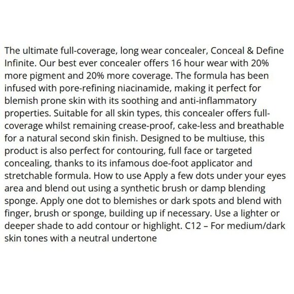 Revolution Conceal Define Infinite Longwear Full-Coverage Concealer C12 16-Hr - Picture 4 of 5